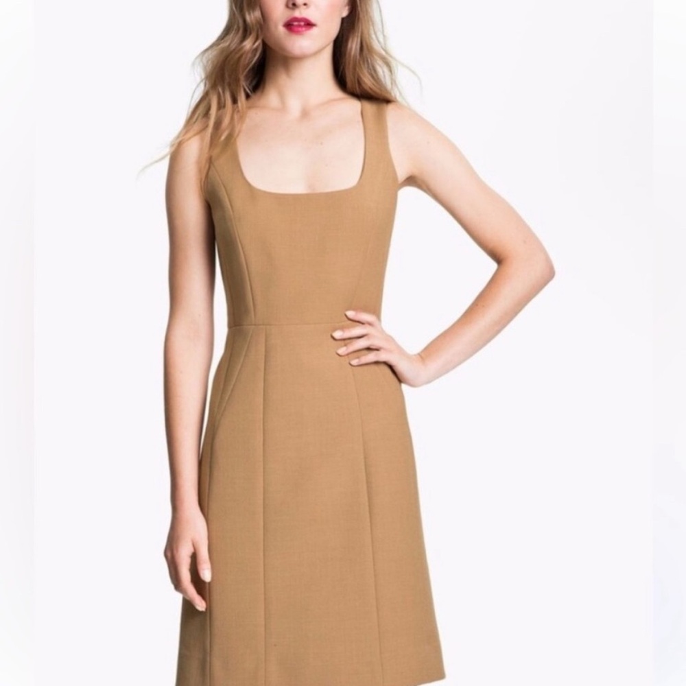 Tory Burch Azalea Sheath Dress Wool blend Tan Camel Classic Chic Staple Office